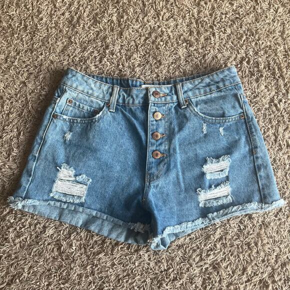 Forever 21 Light Wash Distressed Button Fly Jean Short Size 27 - Picture 6 of 6